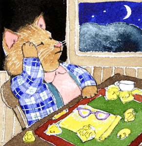 Cat Teacher At Night by  Rosemary Wells - Masterpiece Online