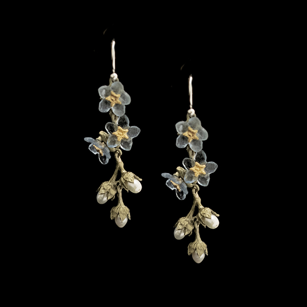 Forget Me Not with 3 Flowers and Pearls Wire Earrings