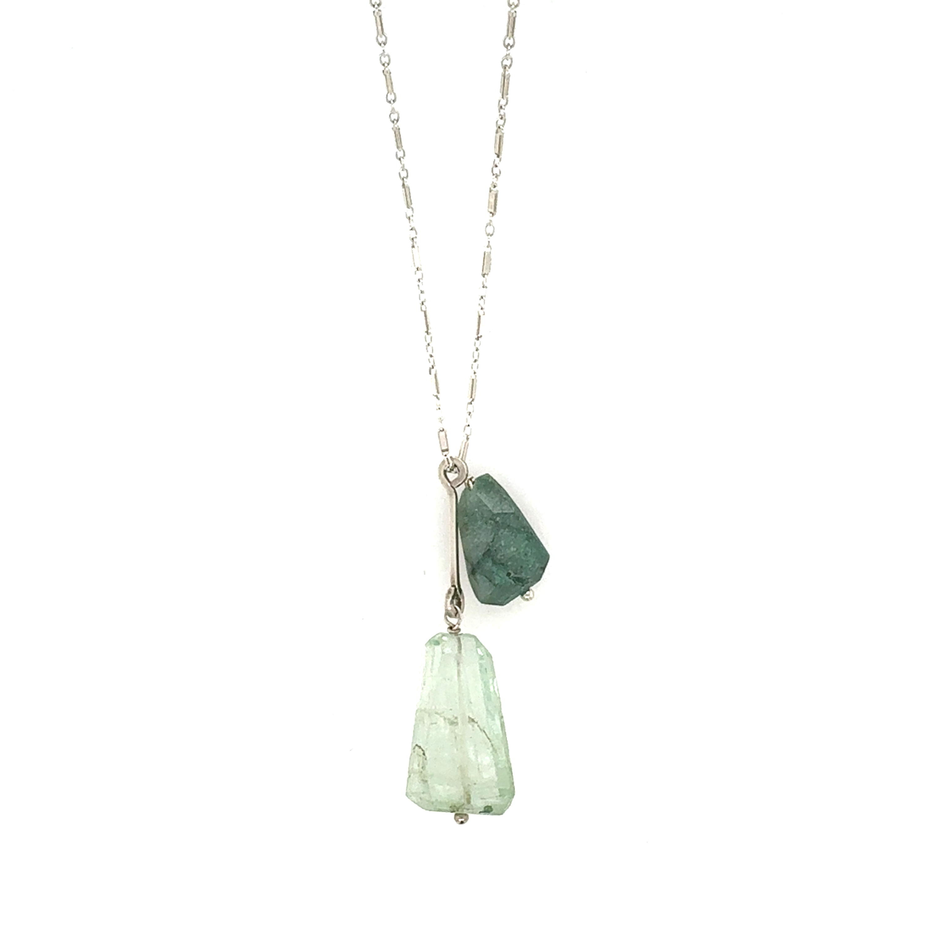Image of Green Amethyst and Adventurine Accent Bar Drop Necklace, Sterling - Trunk Show by  RACH B Jewelry