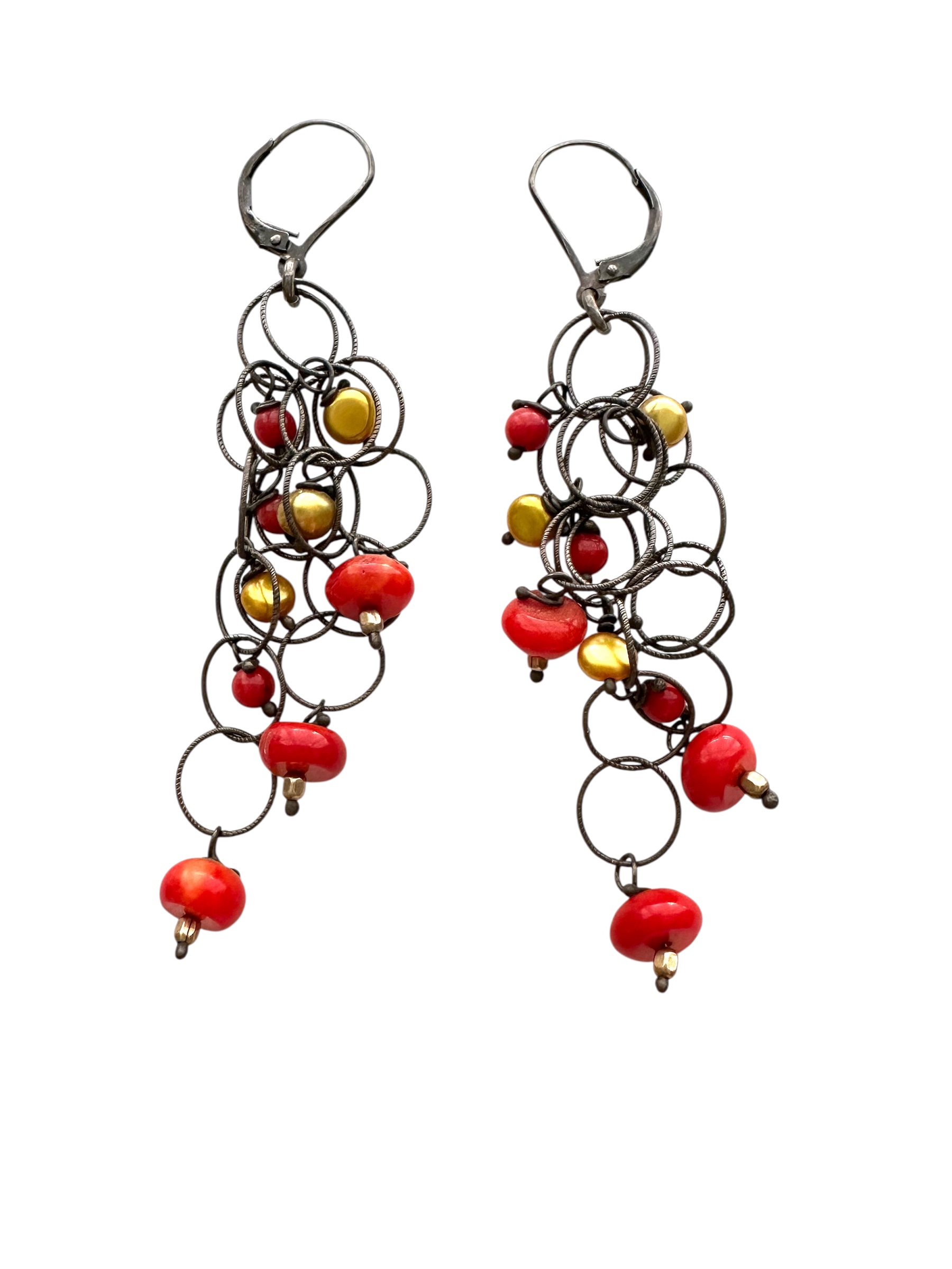 Image of Sterling Silver, Coral, and Pearl Earrings by Julie Shaw