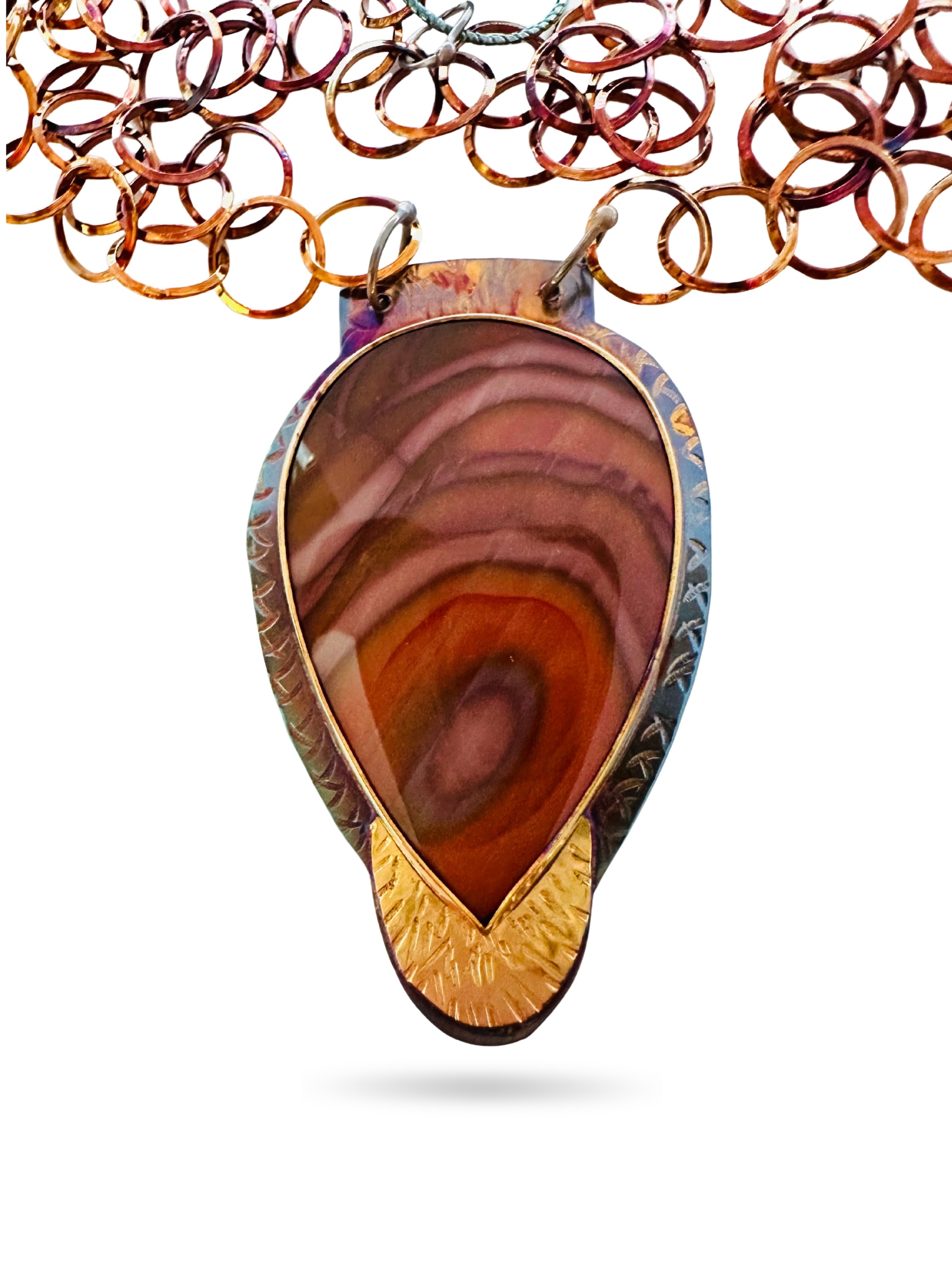 Image of 8 Sterling Silver, Fine Silver Bezel, 18k Gold, and Imperial Jasper Necklace with Sterling Silver Chain and Lobster Clasp by Julie Shaw