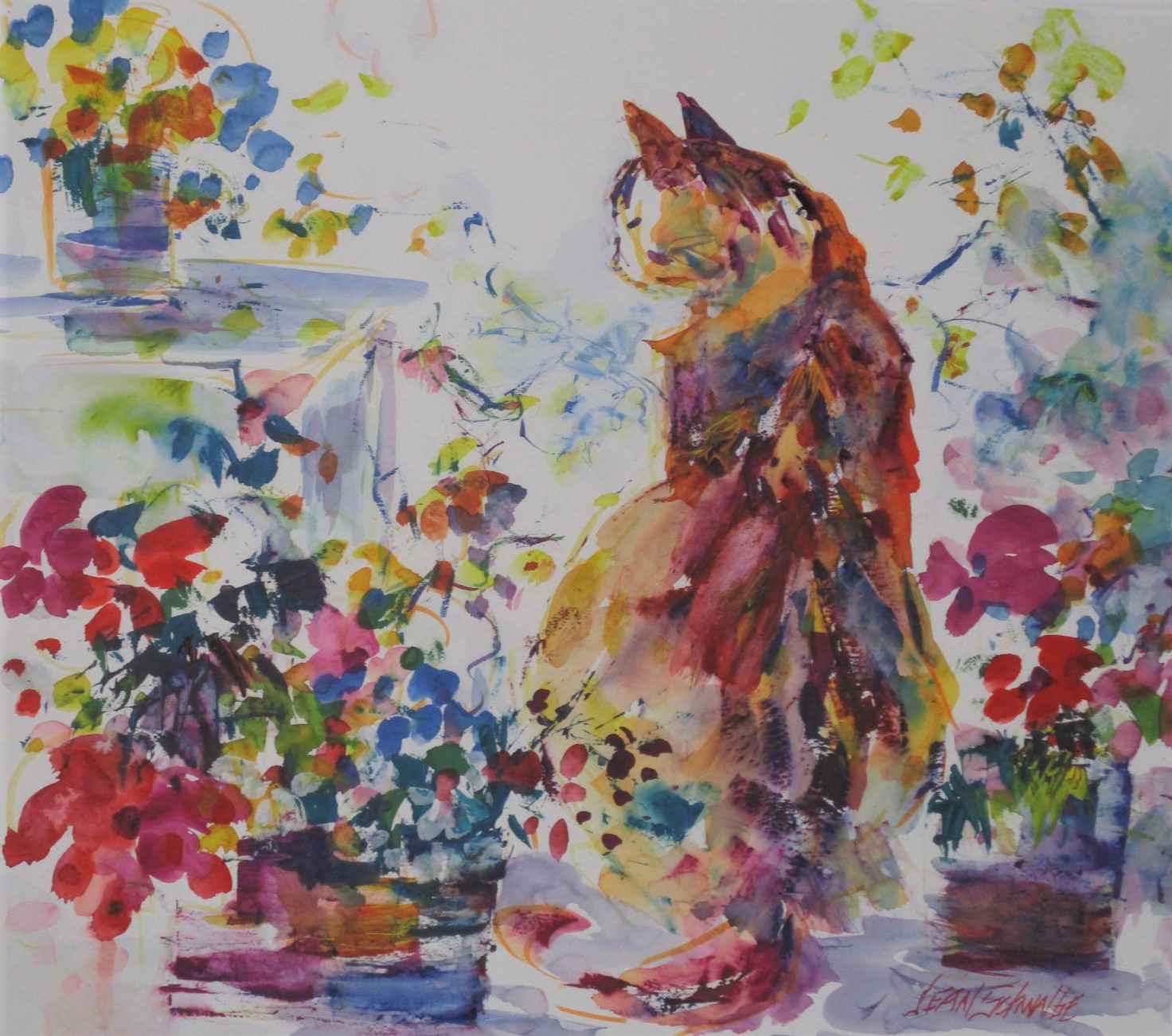 Cat and Flowers by  Jean Schwalbe - Masterpiece Online