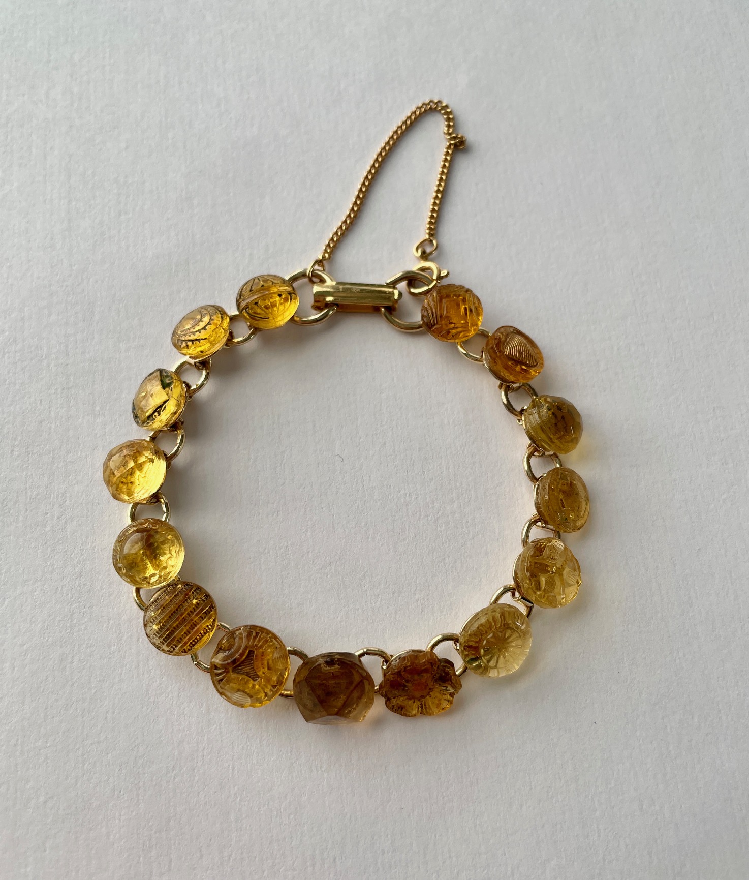 Amber Glass Buttons,  ca. 1900	Bracelet