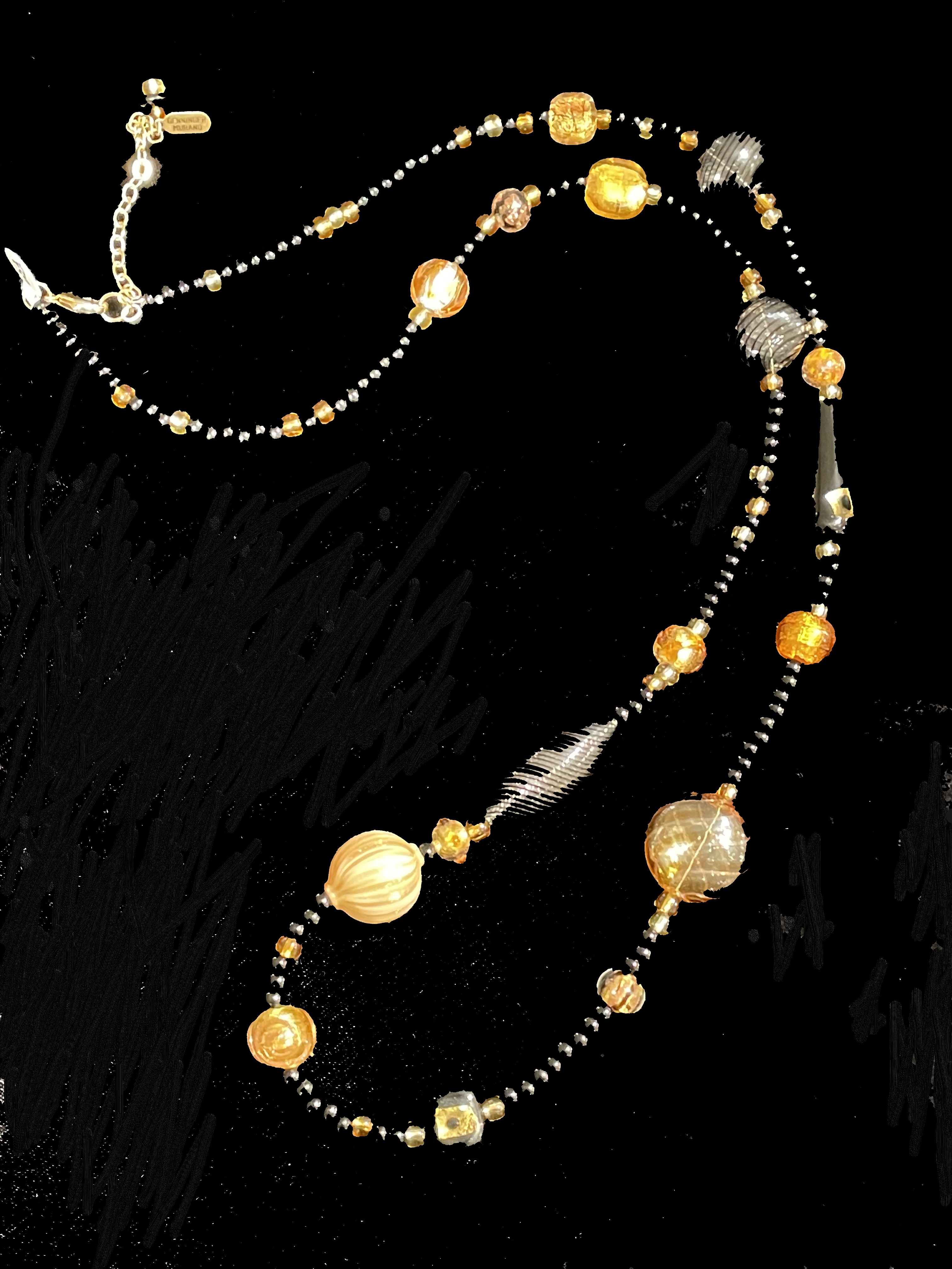 Necklace Amber Gold Black Long NB by Leslie Genninger