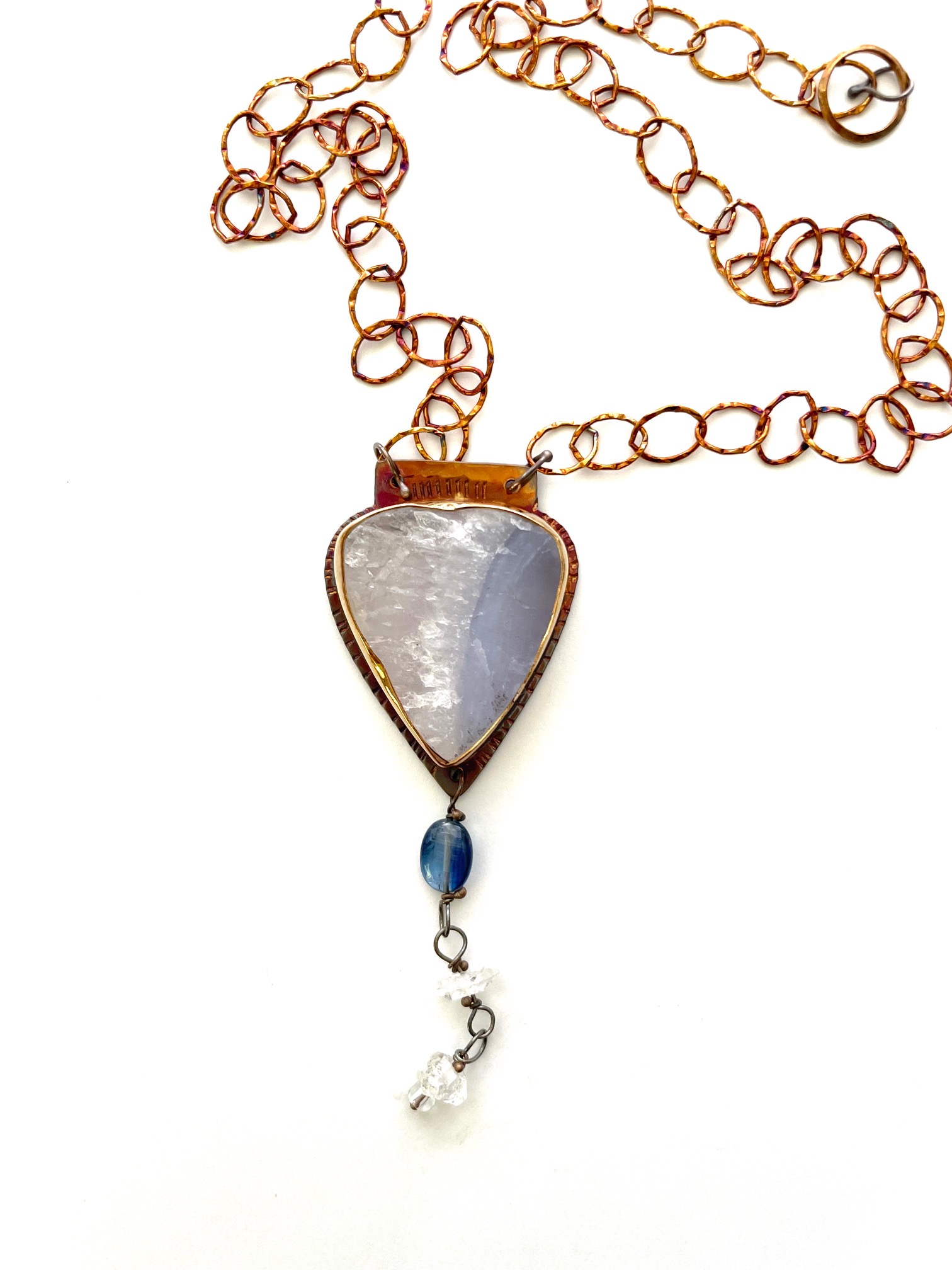 Sterling Silver, Blue Quartz/Agate with Herkimer Diamond Crystals, 18 1/2