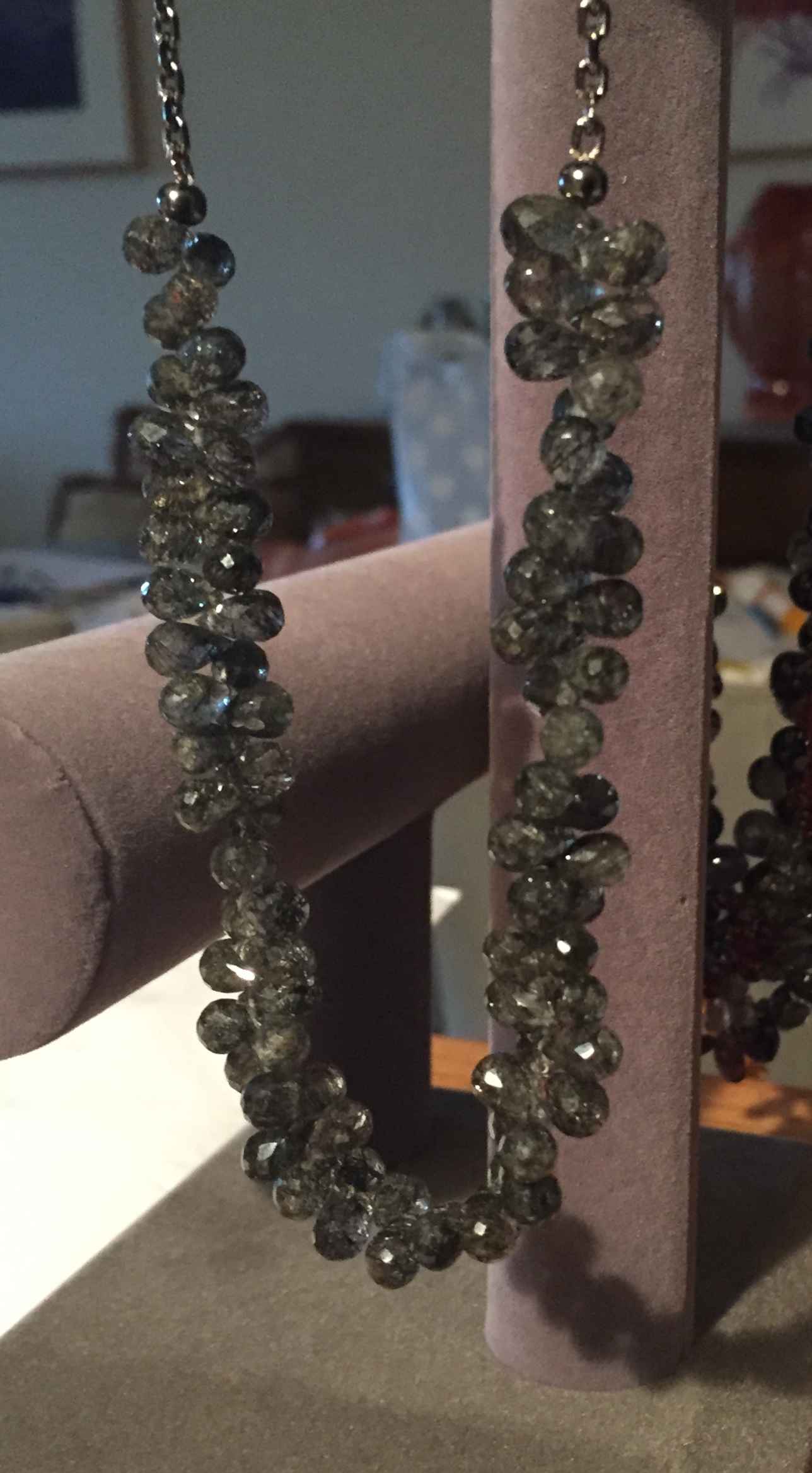 Black Tourmalines on Sterling Chain Necklace 18