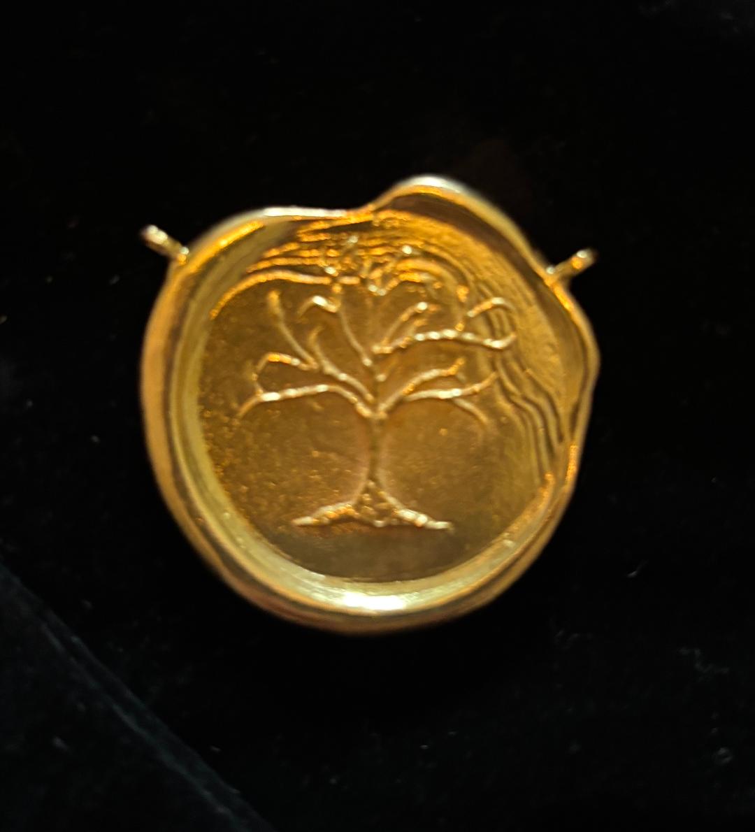 Image of Hand Cast One of a Kind Tree of Legends Large Centerpiece in 22k Yellow Gold, weight is approx 1.6 oz, approx 46grams by Marcia McDonough