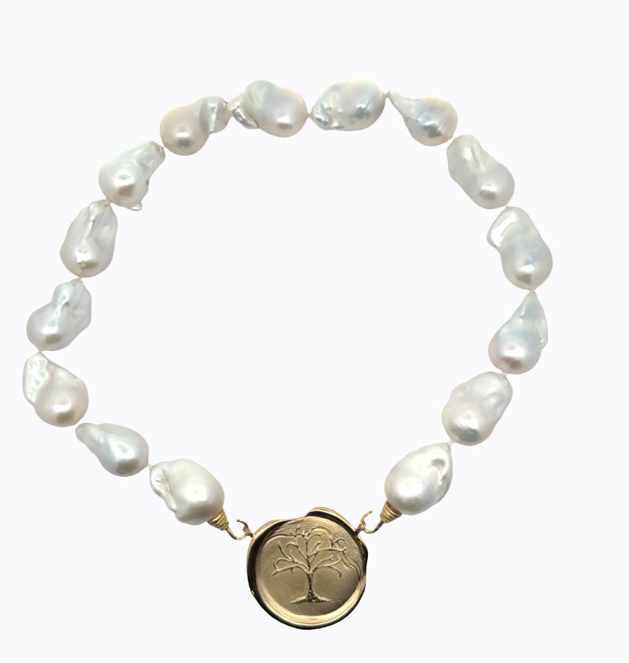 Image of Large Baroque Freshwater White Pearl Strand with Hand Cast Gold Brass Hooks by Marcia McDonough