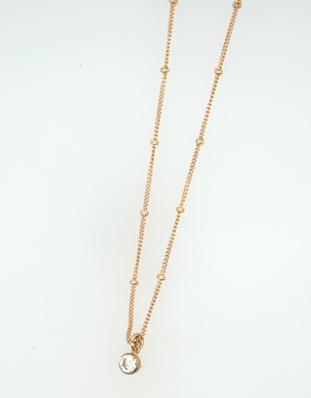 CZ Bezel Set Charm Necklace - 14k Gold-Fill