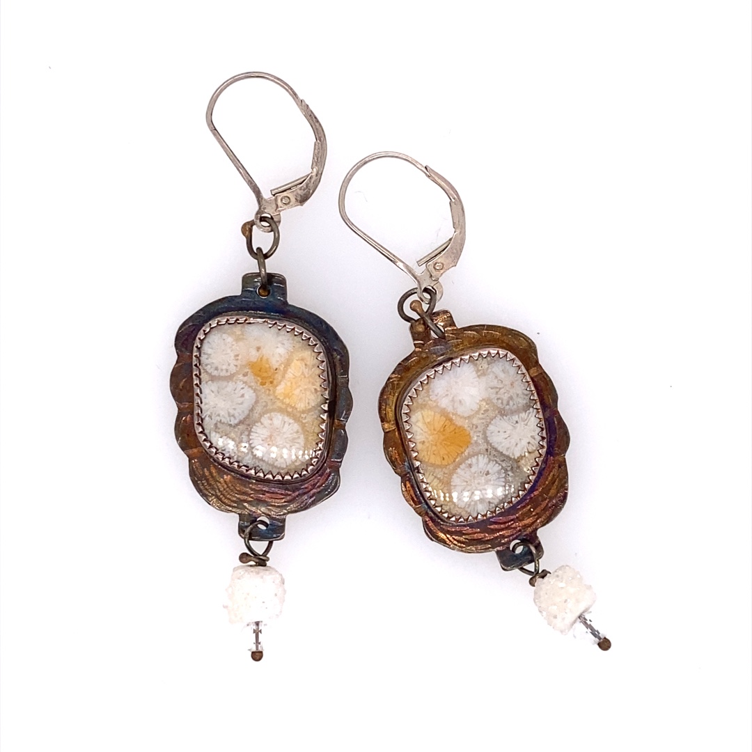 Fossilized Coral and Sterling Earrings