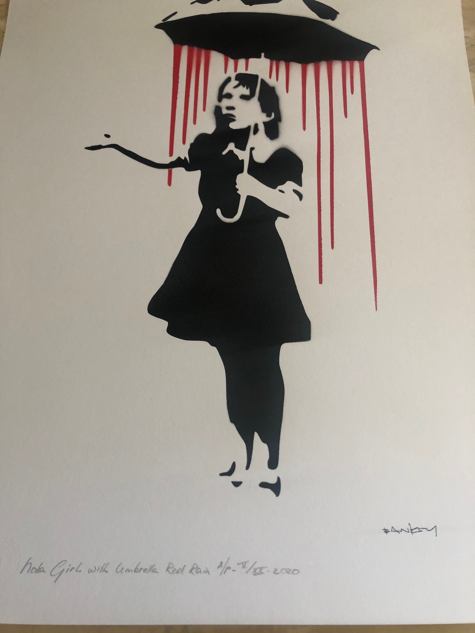 Nola Girl with Umbrella Red Rain and Top by Banksy Leviton Fine Art, LLC
