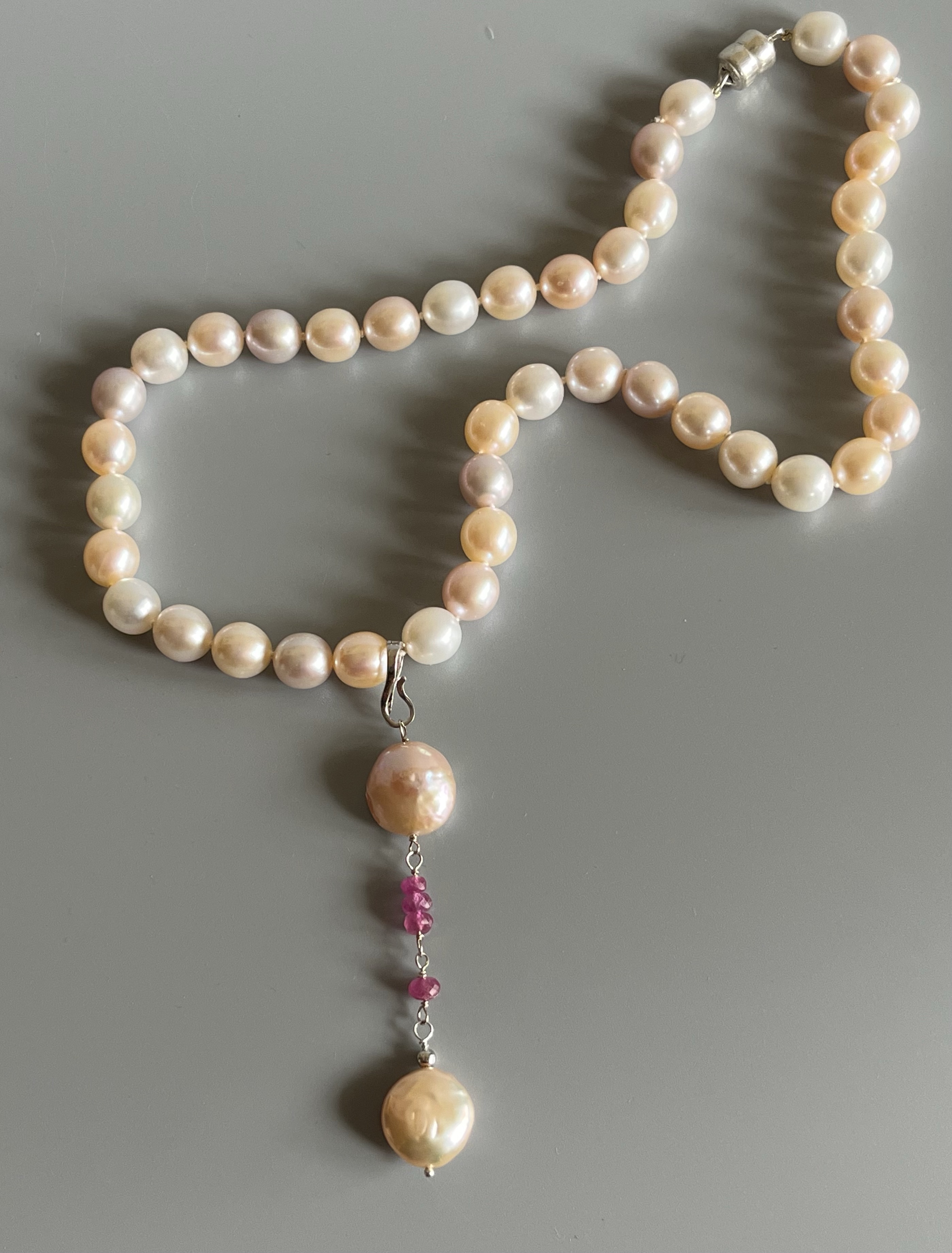 Image of 14kt White Gold, Sterling Silver, Freshwater Pearl, and Ruby Beads Pendant by  