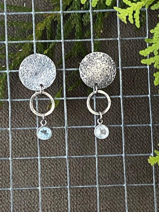 Image of Circle Stick SS Blue Topaz Earrings by Michelle Zjala Winter