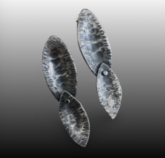 Image of Silver Textured Leaf Earrings by Pam Sable