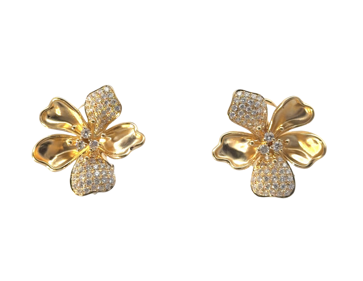 Image of 18 Karat Gold Jumbo Flower and Diamond Earrings with Hidden Hooks by Marcia McDonough