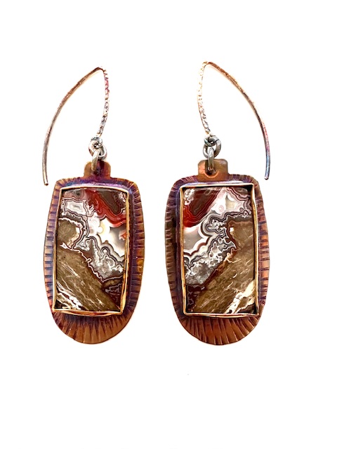 Image of Sterling Silver, Fine Silver Bezels, and Crazy Lace Agate Earrings with French Hooks by Julie Shaw