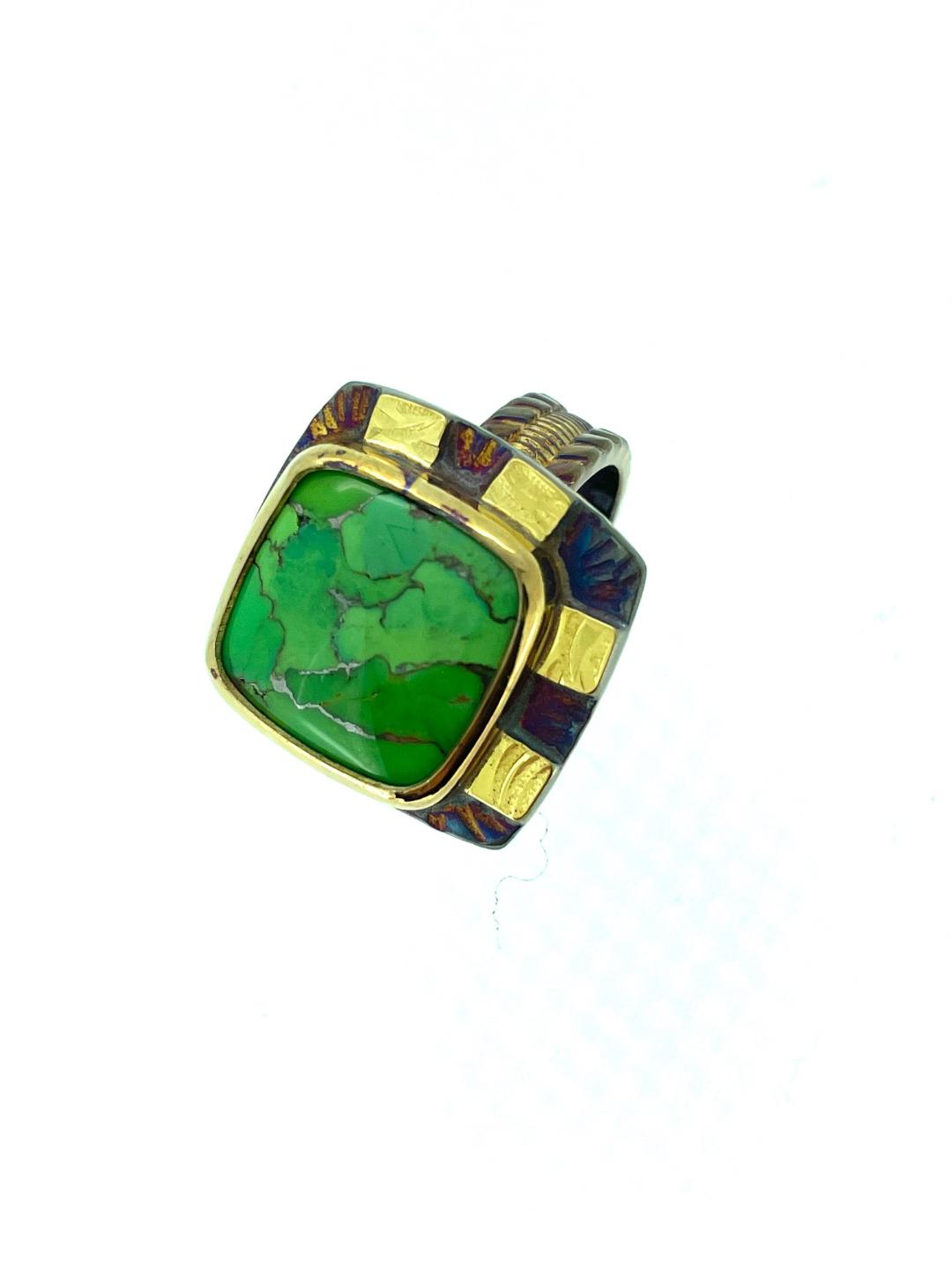 Mosaic Turquoise Ring in Sterling Silver and 22k Gold, Size 7