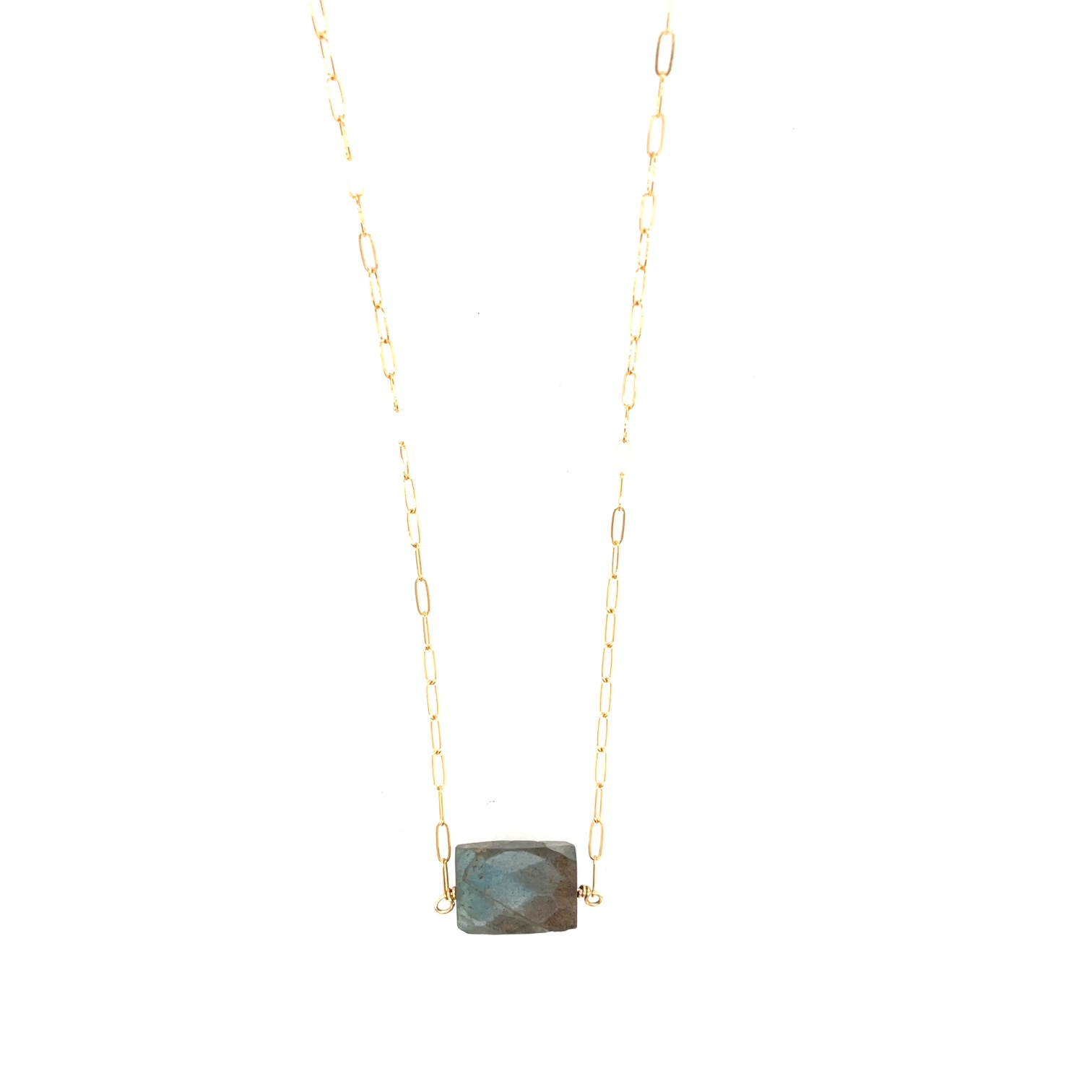 Image of 14k Gold Fill Labradorite Thin Paperclip Necklace by  RACH B Jewelry