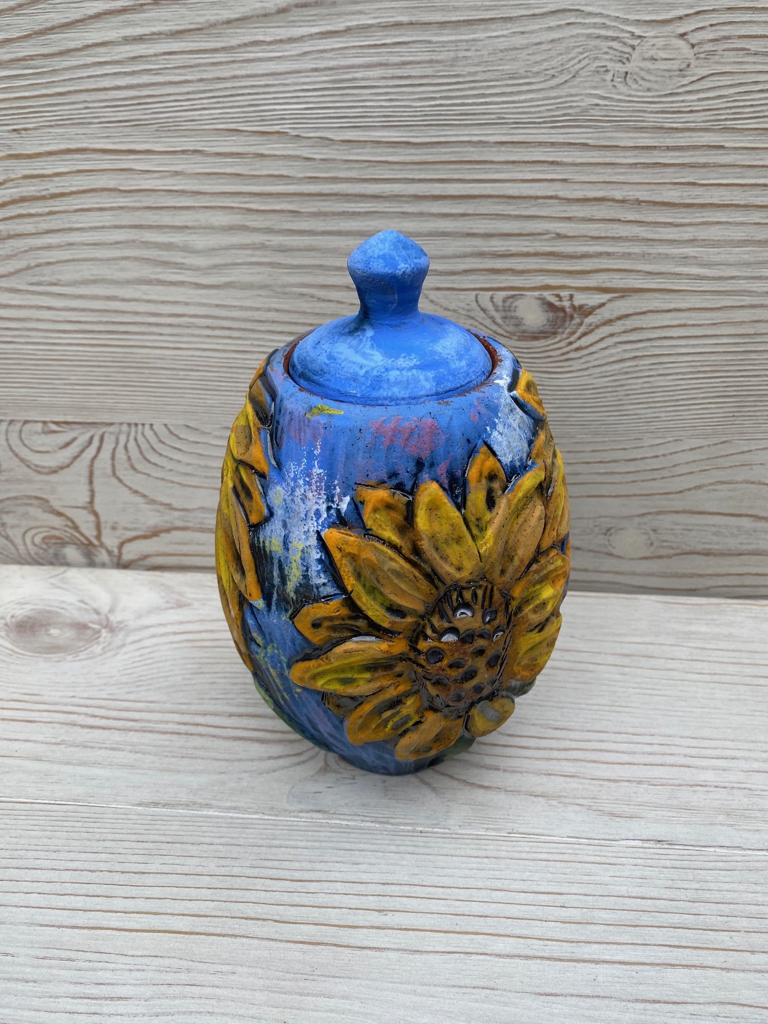 Image 1 for Sunflower Covered Jar Sunflower Covered Jar