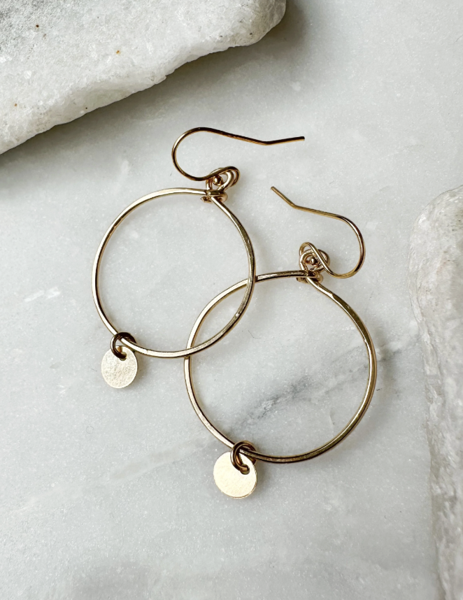 Image of Coin Small Hoop Earrings, 14k Gold Fill by  RACH B Jewelry