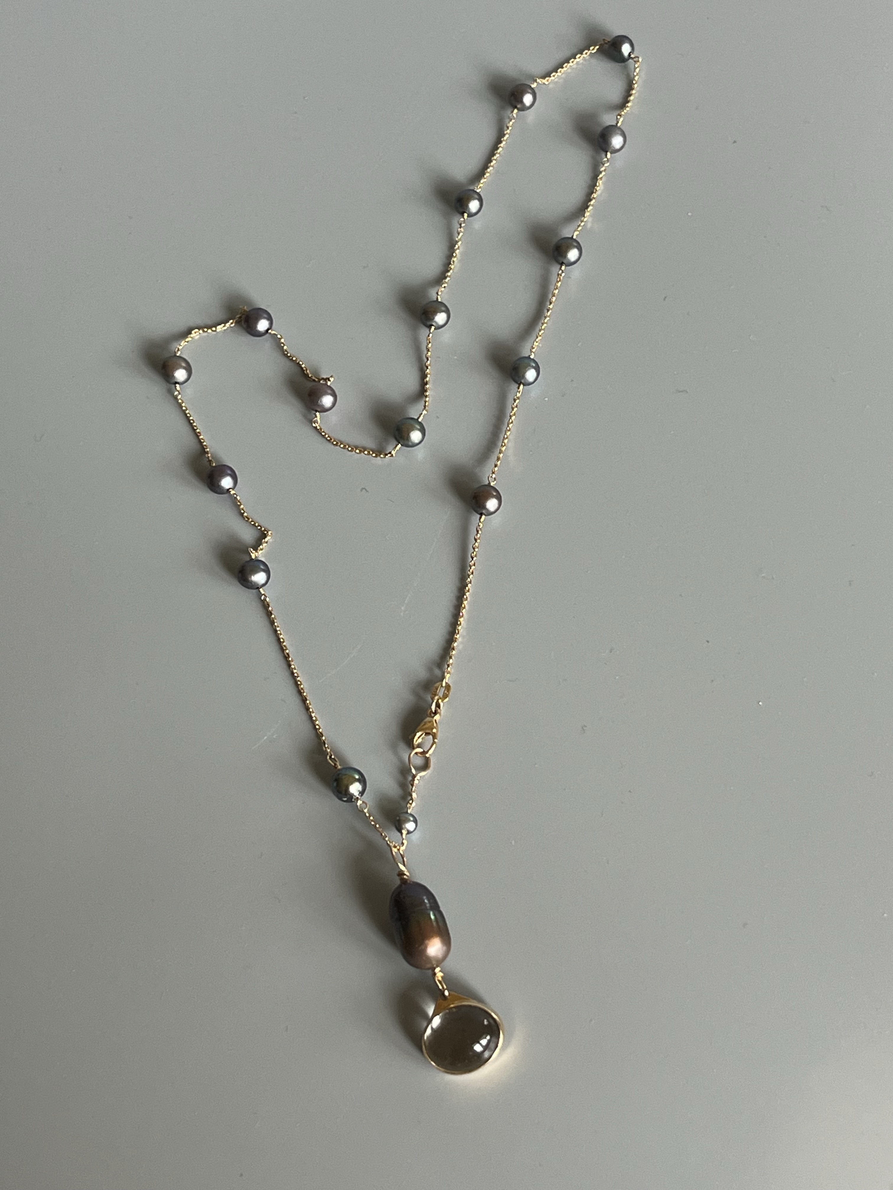 Image of 14kt Yellow Gold with Freshwater Pearl and Clear Quartz Pendant by  