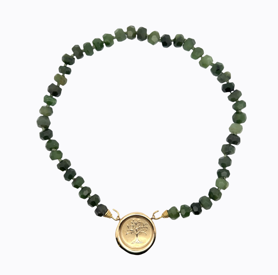 Image of 10 mm Canadian Jade Rondelle Beads with Gold Filled Spacers and Hand Cast Gold Bronze Hooks by Marcia McDonough