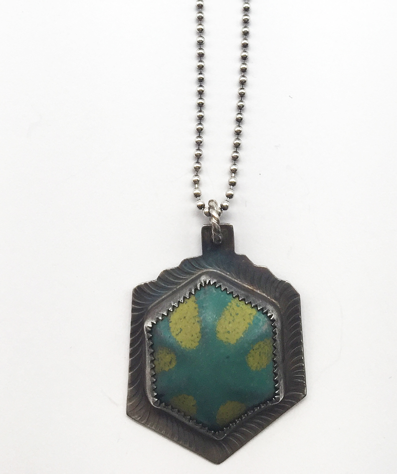 Image 1 for Hexagon Blue/Yellow Enamel Stainless Necklace Hexagon Blue/Yellow Enamel Stainless Necklace