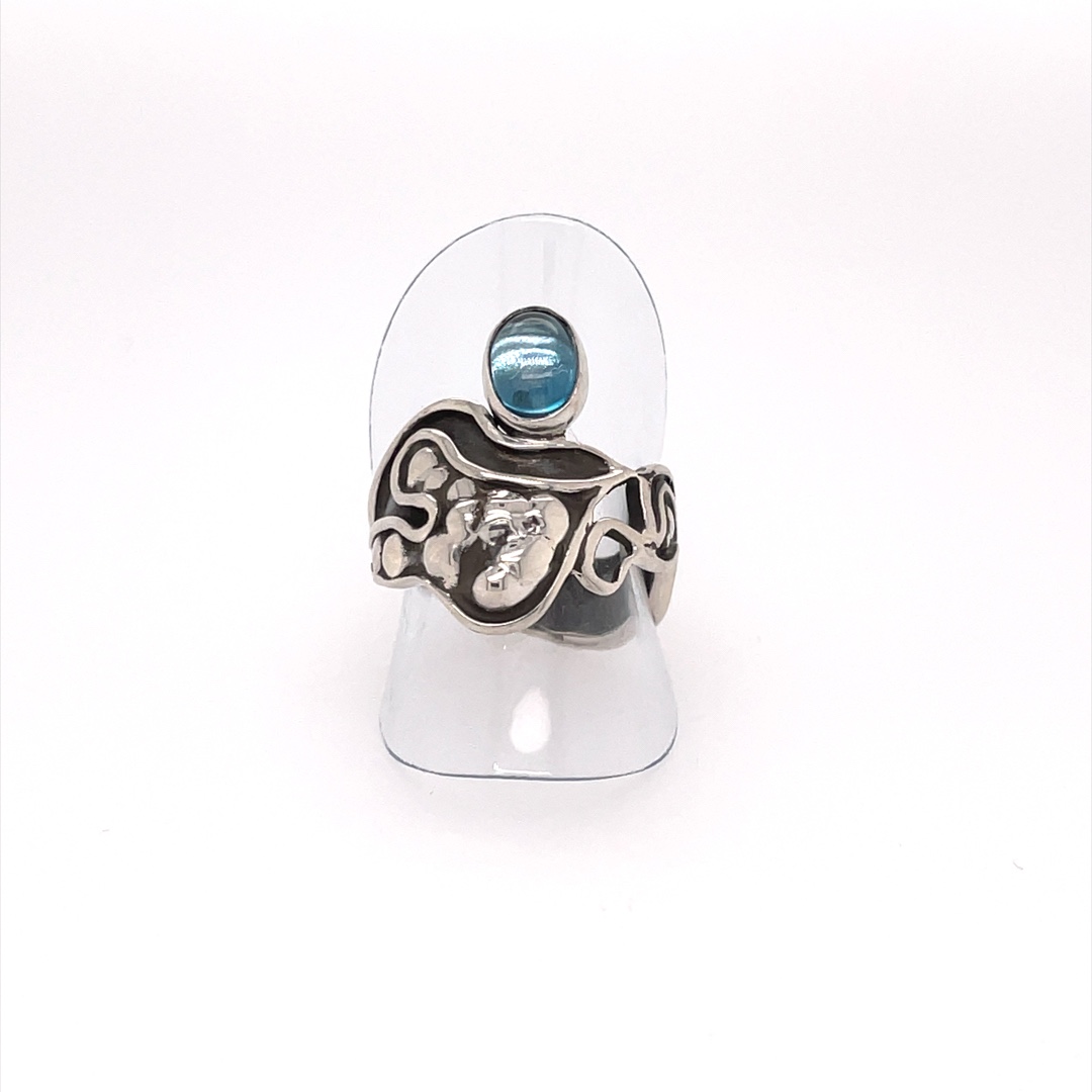 Bulbous Peapod Ring, Silver and Blue Topaz