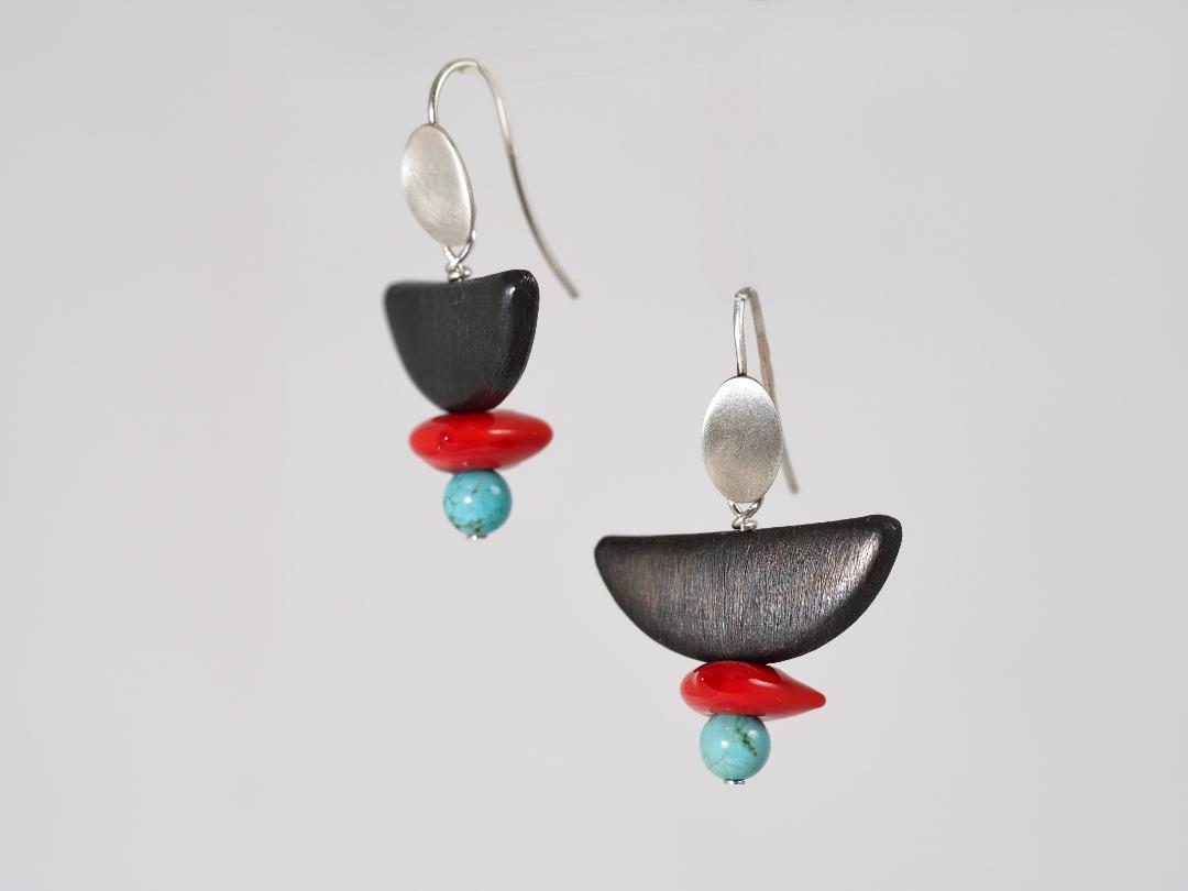 Image of Sterling/Red Glass/ Turquoise Earrings by Barbara Rand