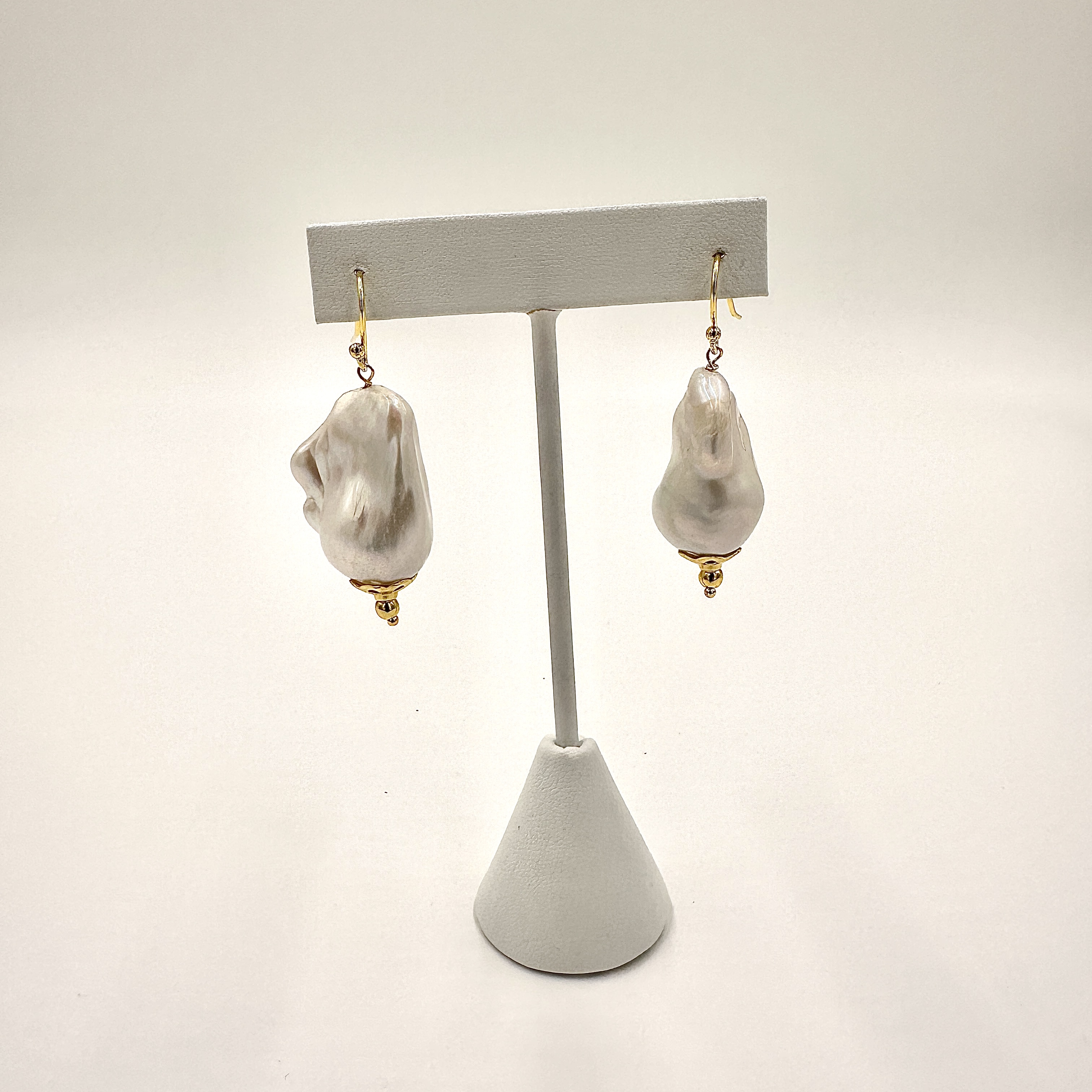 Image of Giant Super Baroque White Freshwater Pearl Earrings on Gold Filled Hooks by Marcia McDonough