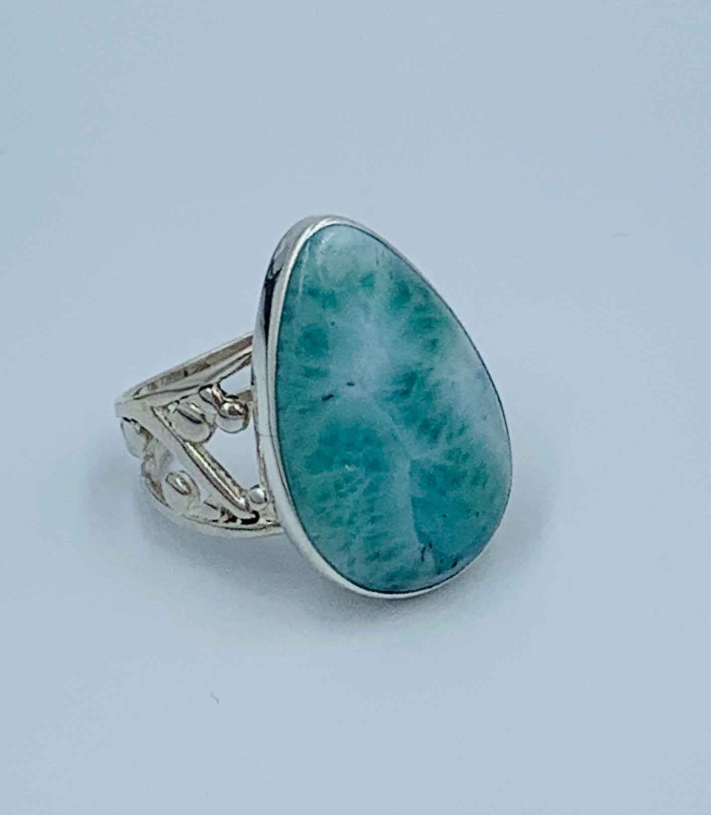 Sterling Silver Larimar Ring Size 8