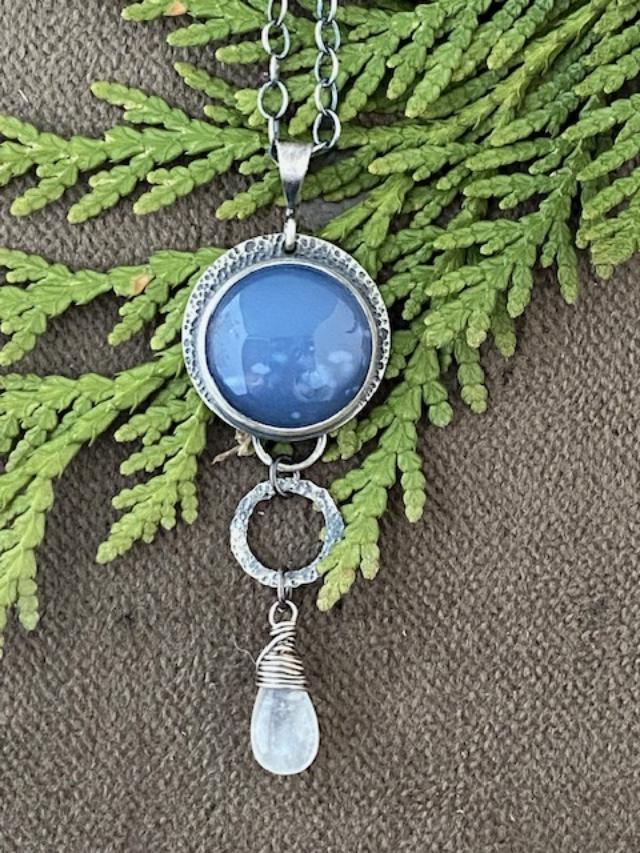 Image of Owyhee Blue Opal, Rainbow Moonstone, and SS Necklace by Michelle Zjala Winter