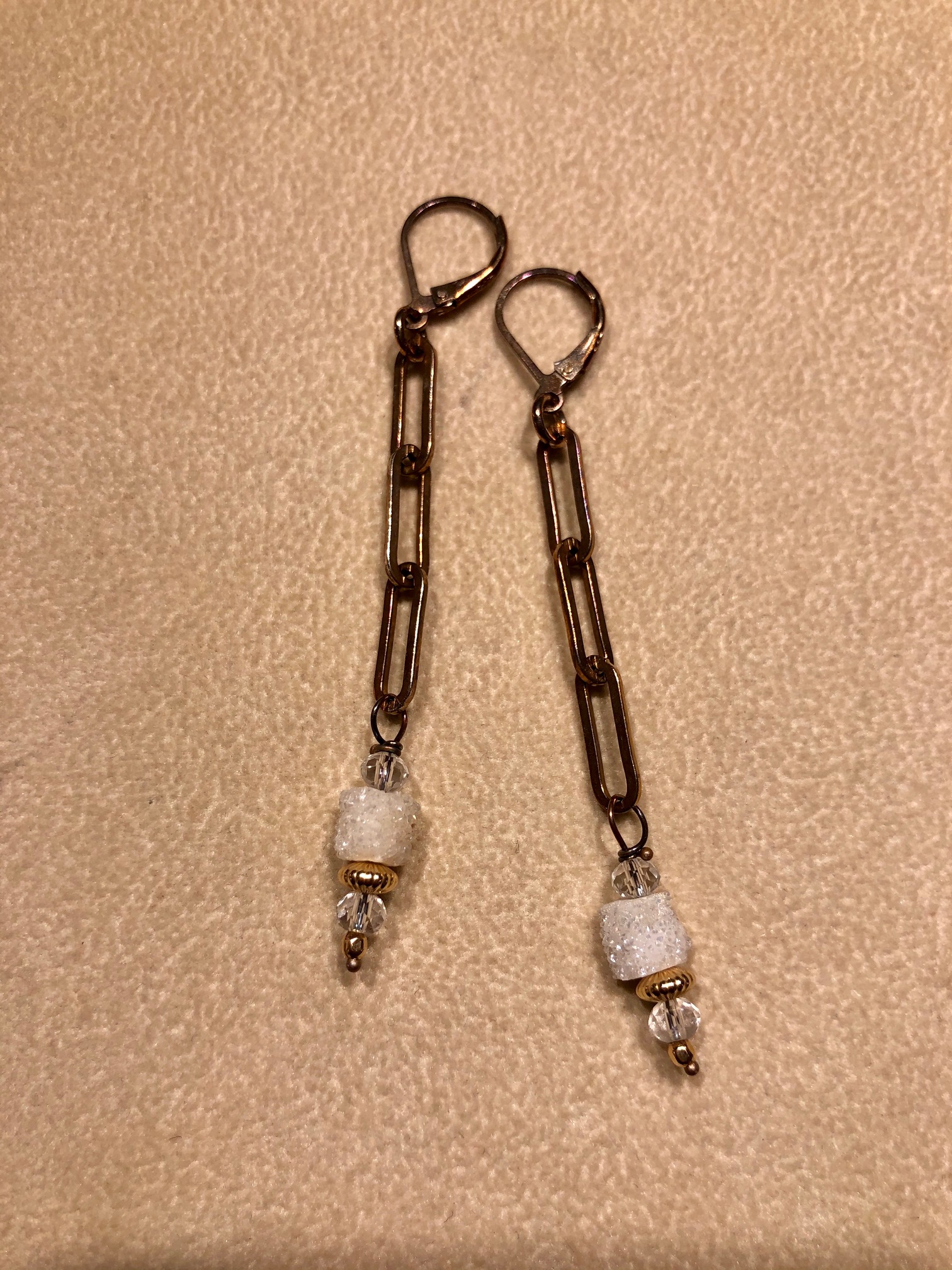 Image 1 for Earring White Druzy Drop (3 link) Earring White Druzy Drop (3 link)