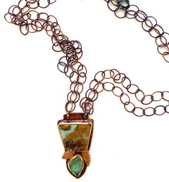 Sterling Silver, 22k Gold, Yowah Opal, and Green Tourmaline Necklace