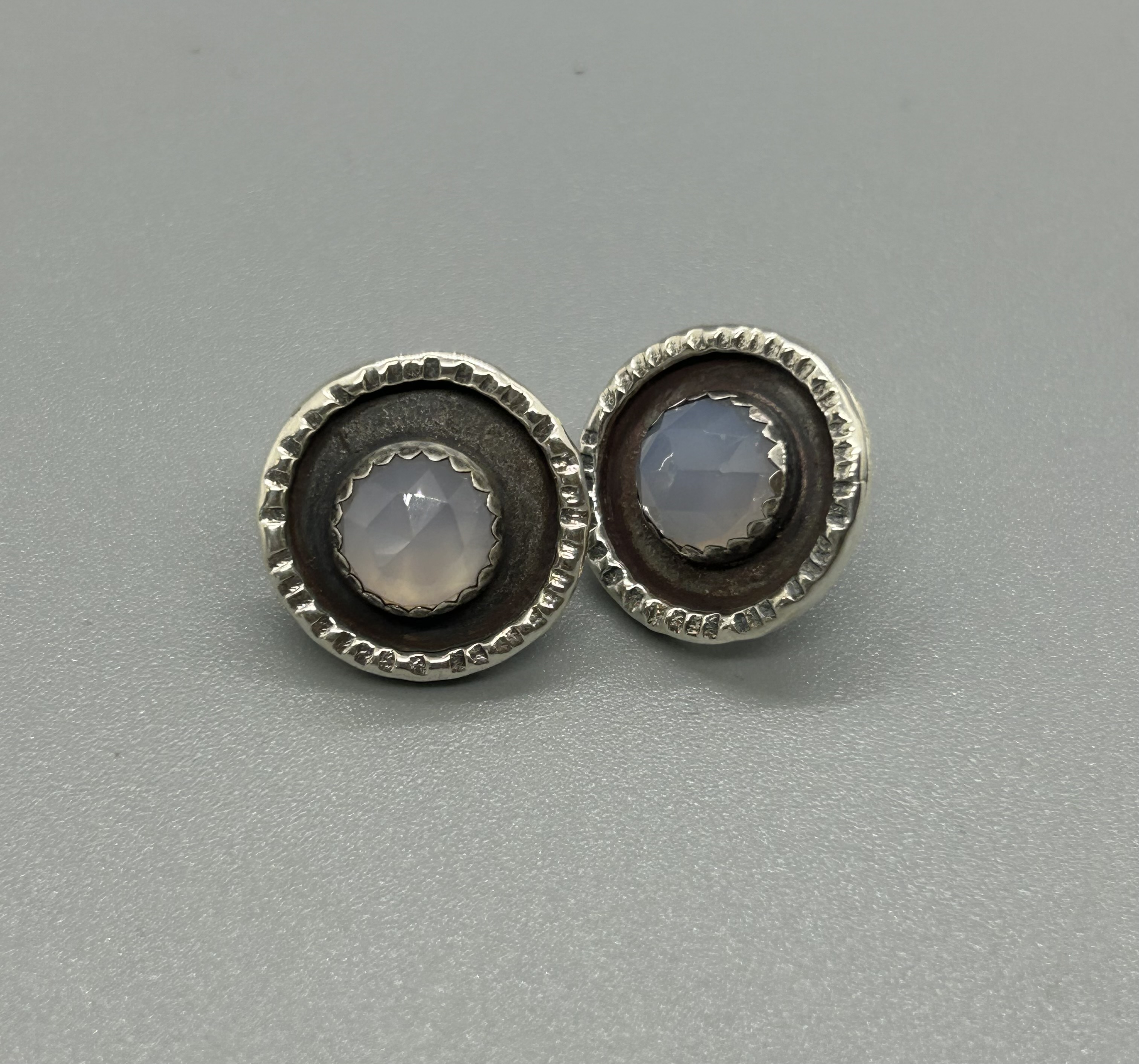 Image of Sterling Chalcedony Stud Earrings by Olga Ganoudis