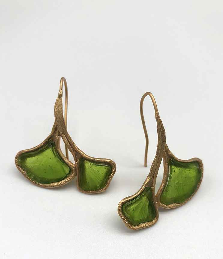 Image 1 for Ginkgo 4 Leaf Earrings in Leaf Green 1 1/2 Ginkgo 4 Leaf Earrings in Leaf Green 1 1/2