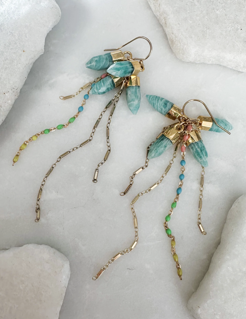 Image of Amazonite Cluster Enamel Fringe Earrings - Trunk Show by  RACH B Jewelry