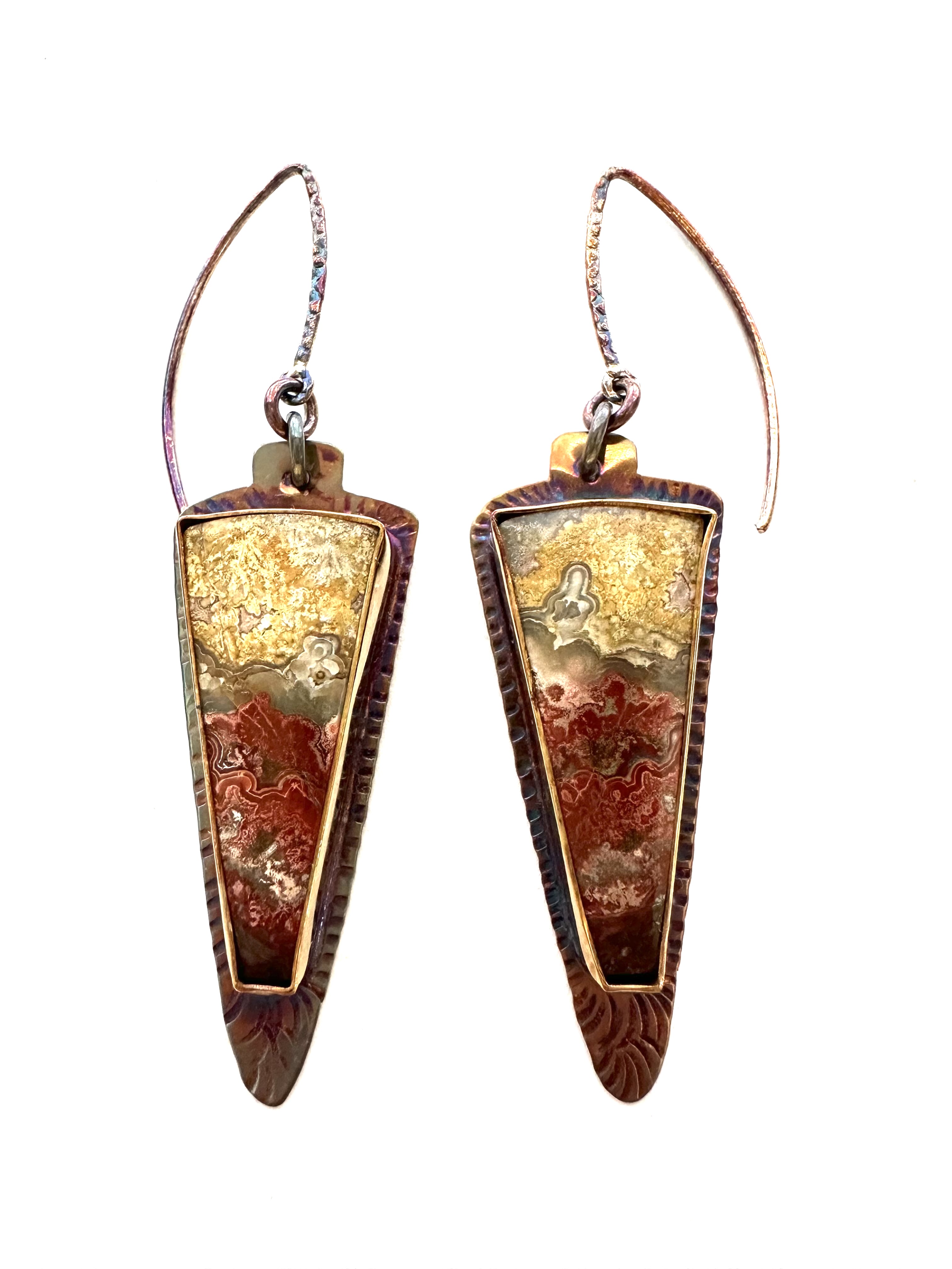 Image of Sterling Silver, Fine Silver Bezels and Crazy Lace Agate Earrings with French Hooks by Julie Shaw