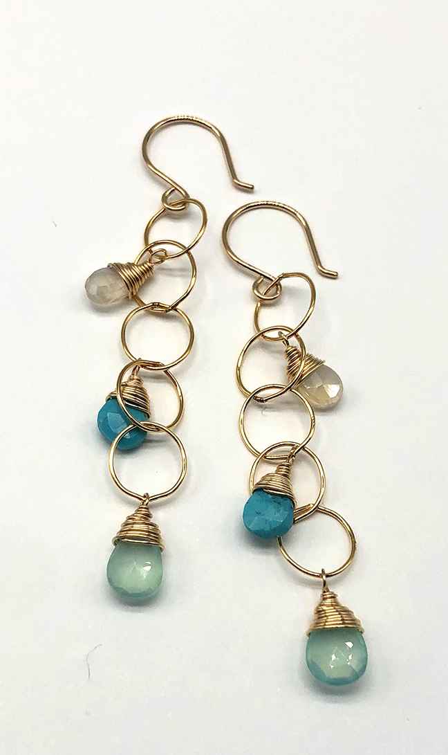 Turquoise, Aqua Chalcedony and White Moonstone Earrings 2