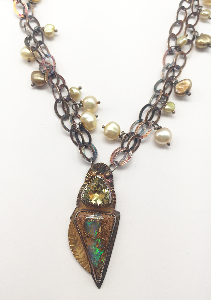 Image 1 for Yellow Quartz, Opal, Pearls, Sterling and 22k Necklace Yellow Quartz, Opal, Pearls, Sterling and 22k Necklace