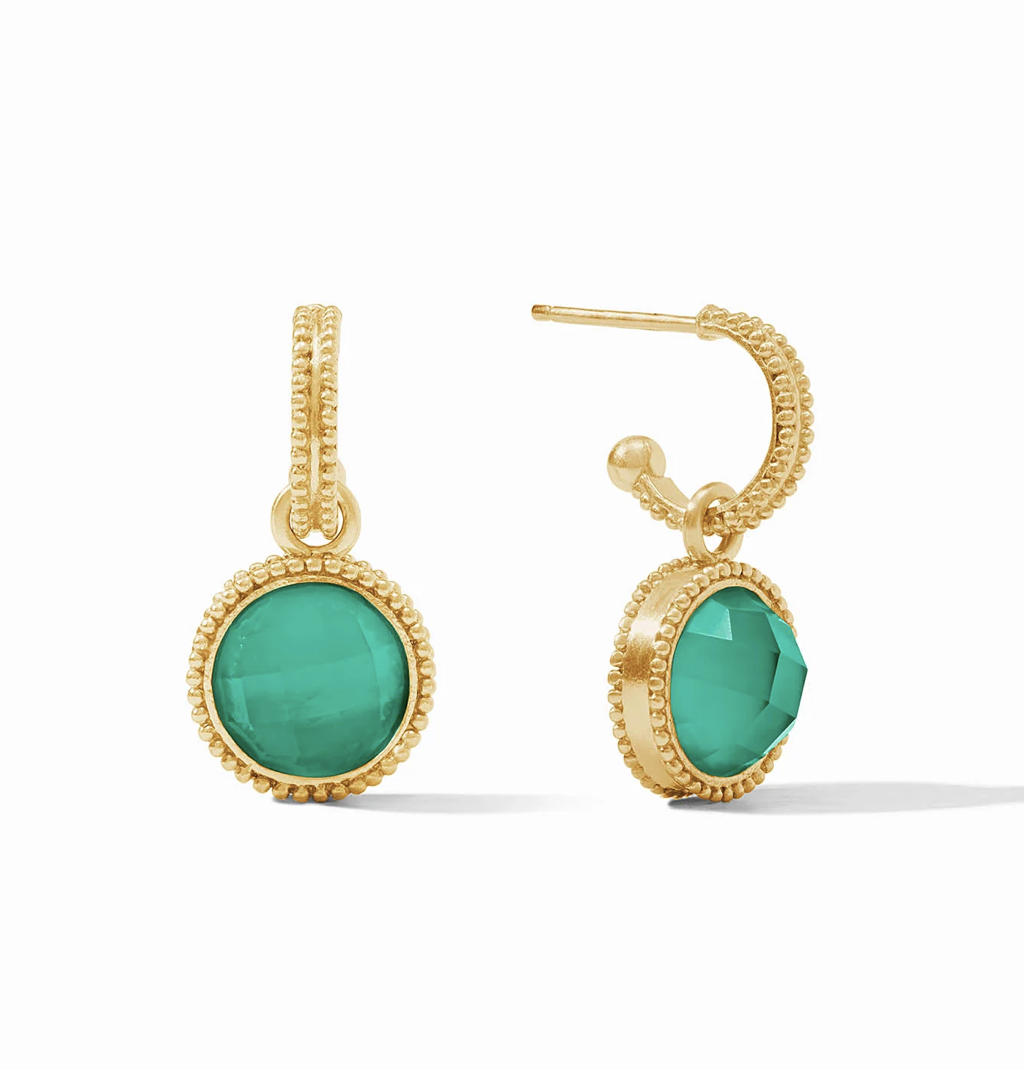 Image of Iridescent Emerald Green Fleur-de-Lis Hoop & Charm Earrings by Julie Vos