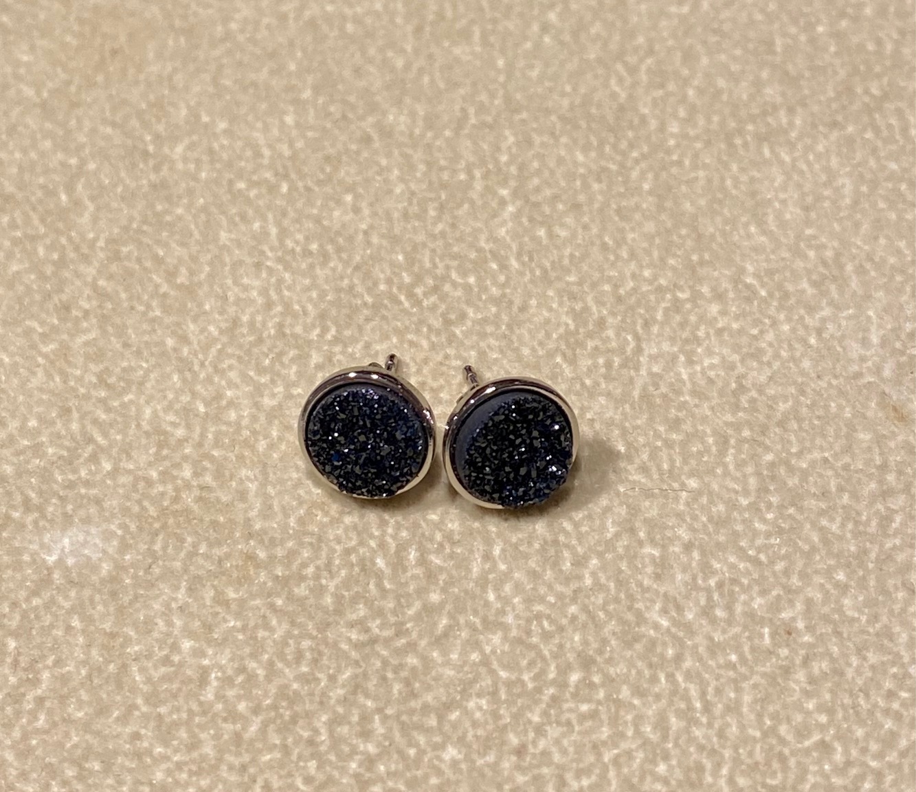 Black Druzy in Silver Earrings, 8mm