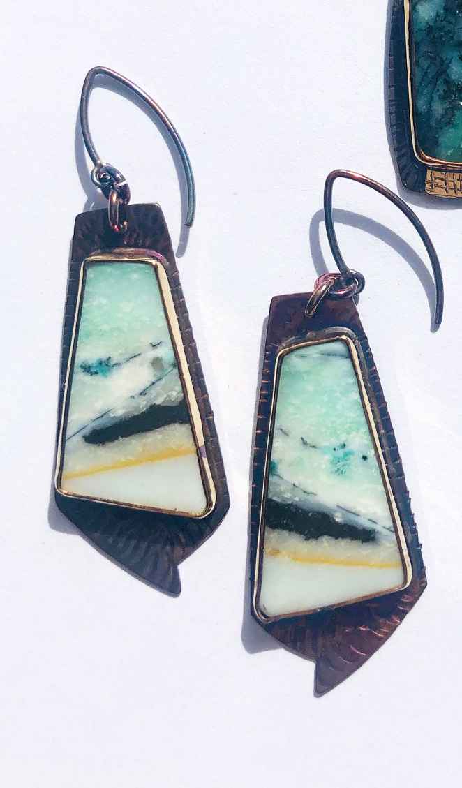 Sterling and Blue Opal Displaced Petrified Wood Earrings