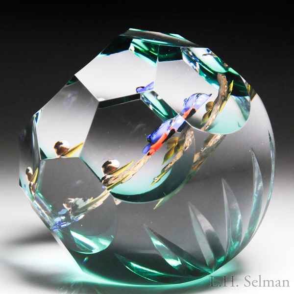 Caithness Glass 2015 “Kingfisher” blue and orange bird compound faceted