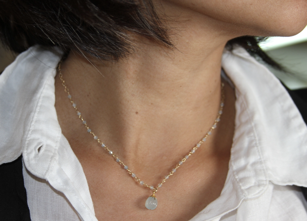 Mini Aqua Necklace with Chalcedony Pendant