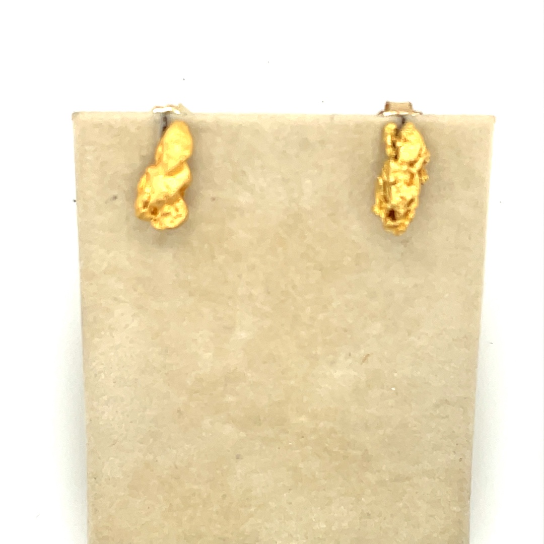 Natural gold, nugget earrings, handmade posts with backings. Jumbo 14 karat friction back backings.  Each nugget has a handmade hook hidden in the back for removable dangles. Nuggets approx 4.4 grams and test at 98% solid gold