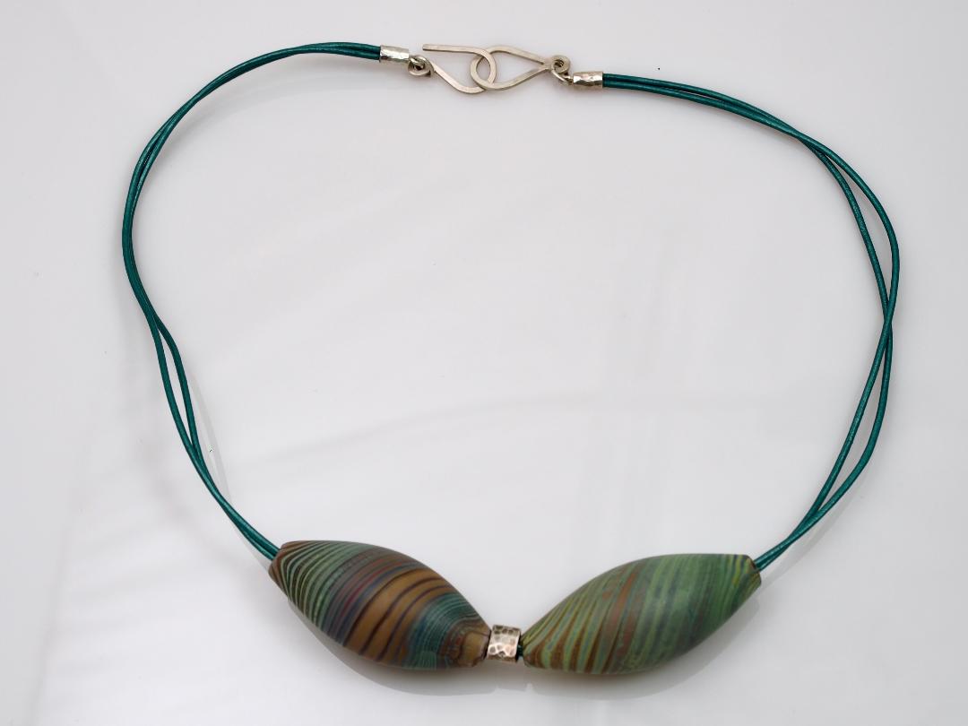 Image of Handblown Glass/Sterling/Leather Necklace by Barbara Rand