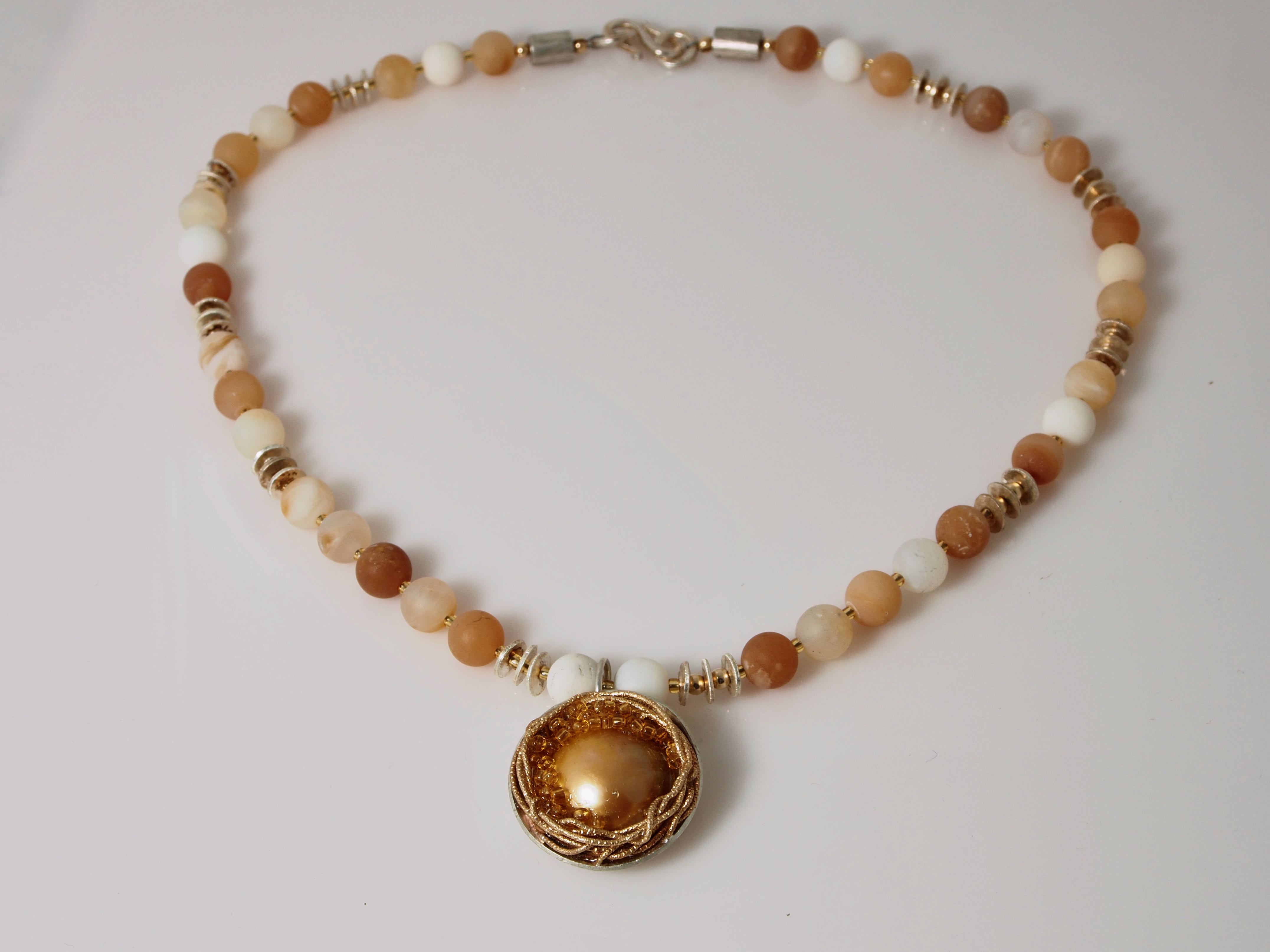 Autumn Gold Necklace - Natural Quartz/Gold Mabe Pearl/Sterling Silver