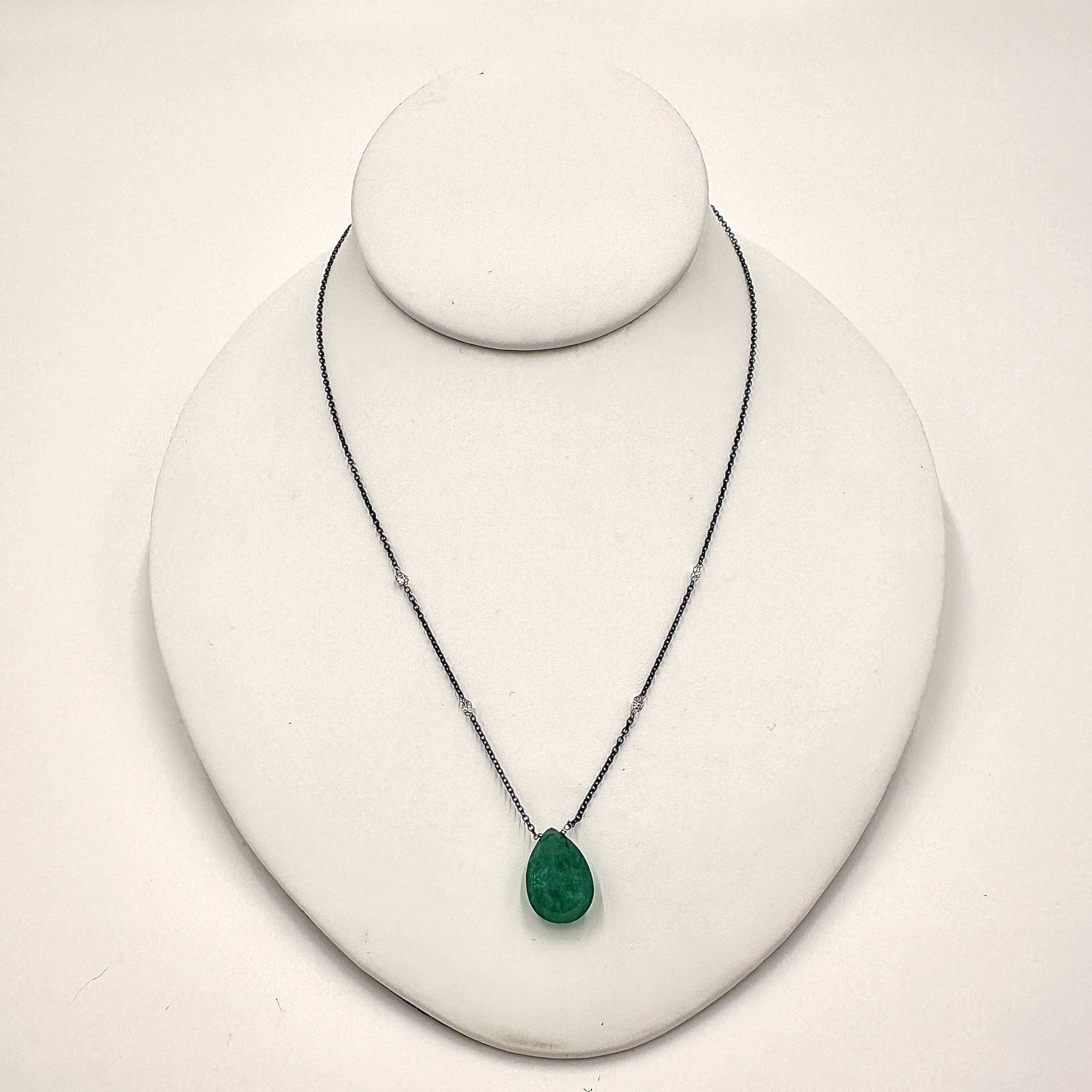Image of 18 Karat White Gold, Super Black Rhodium Adjustable Emerald and Diamond Necklace by Marcia McDonough