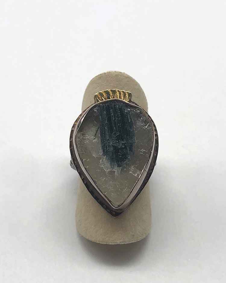 Image 1 for Sterling, 22k, Green Tourmaline in Quartz Ring - Size 7 1/2 Sterling, 22k, Green Tourmaline in Quartz Ring - Size 7 1/2